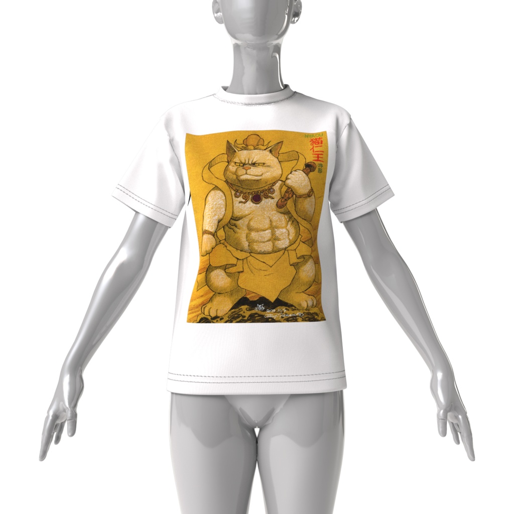 『猫仁王・吽形像』ビッグシルエットTシャツ白