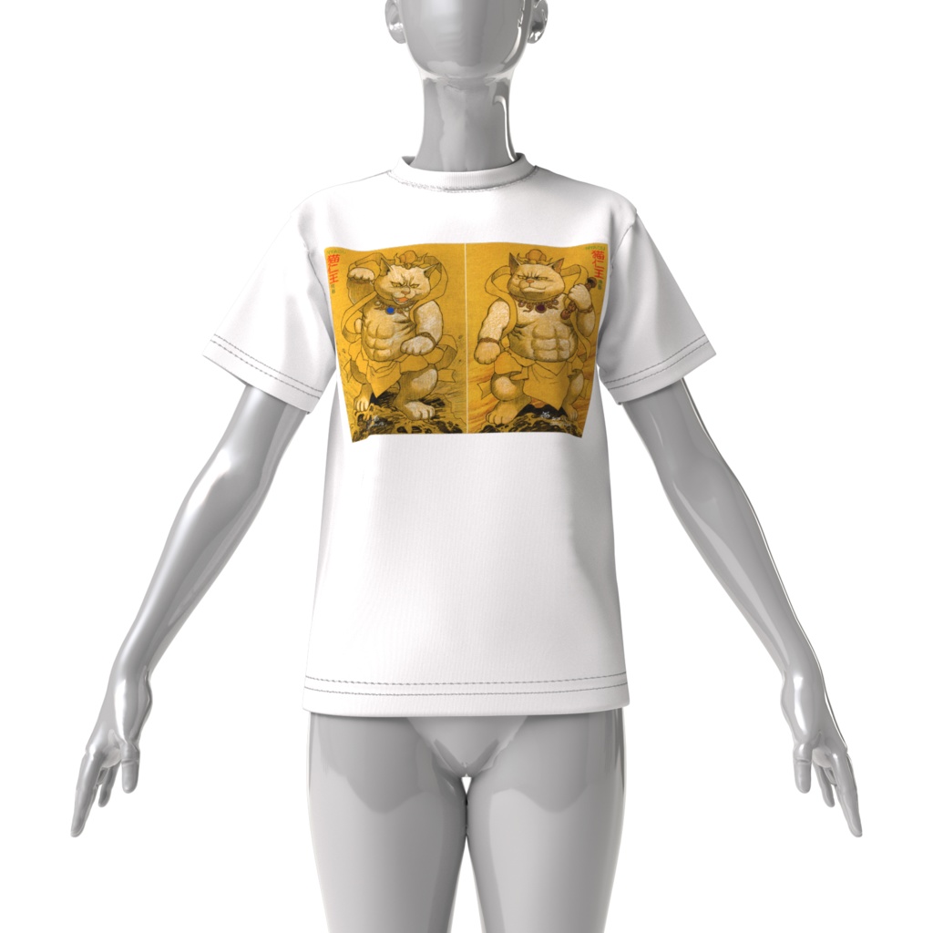 『猫仁王・阿形吽形像』ビッグシルエットTシャツ白