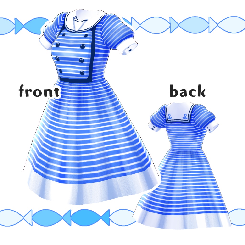 【#VRoid】海辺のマリンワンピース