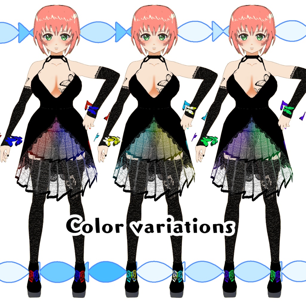 【#VRoid】黒蝶のワンピースコーデセット