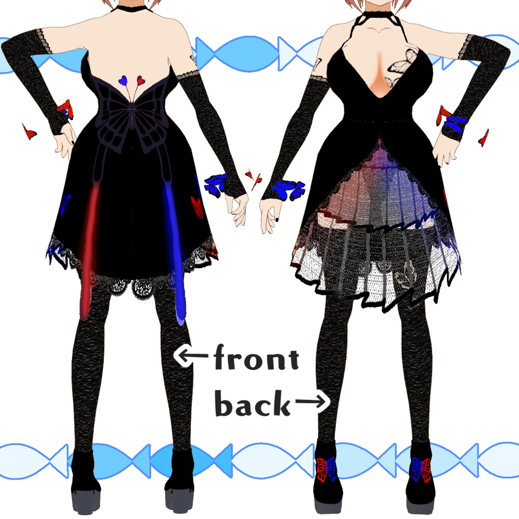 【#VRoid】黒蝶のワンピースコーデセット