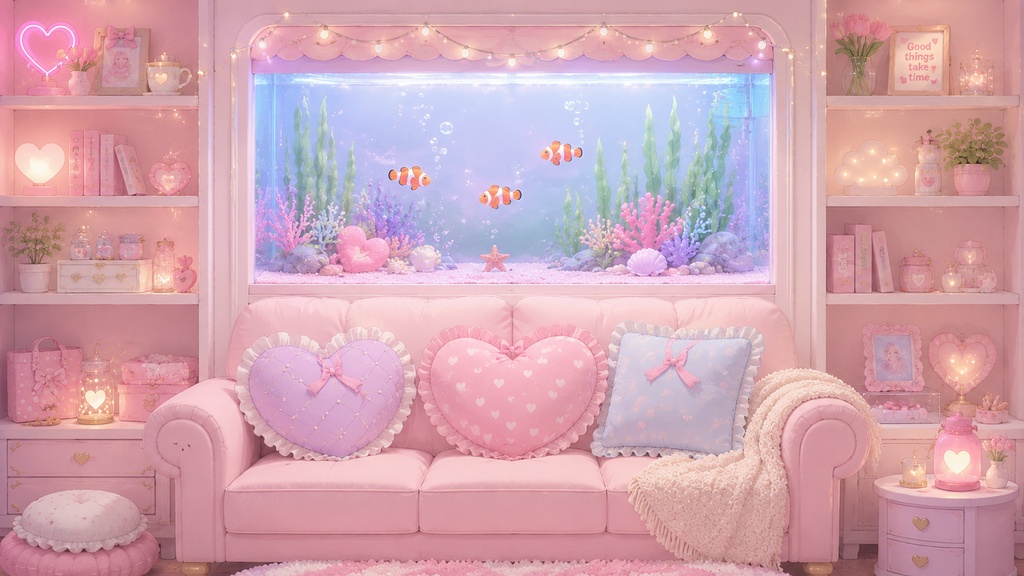 【配信背景】水槽のある女の子の部屋【無料】