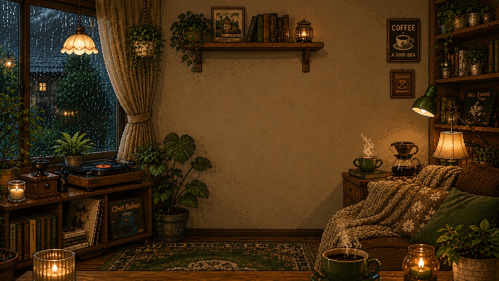 【配信背景】雨夜の書斎【無料】