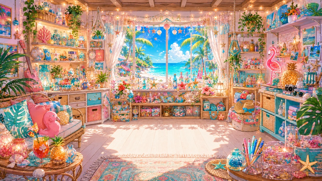 【配信背景】ビーチと南国トロピカルルーム【無料】