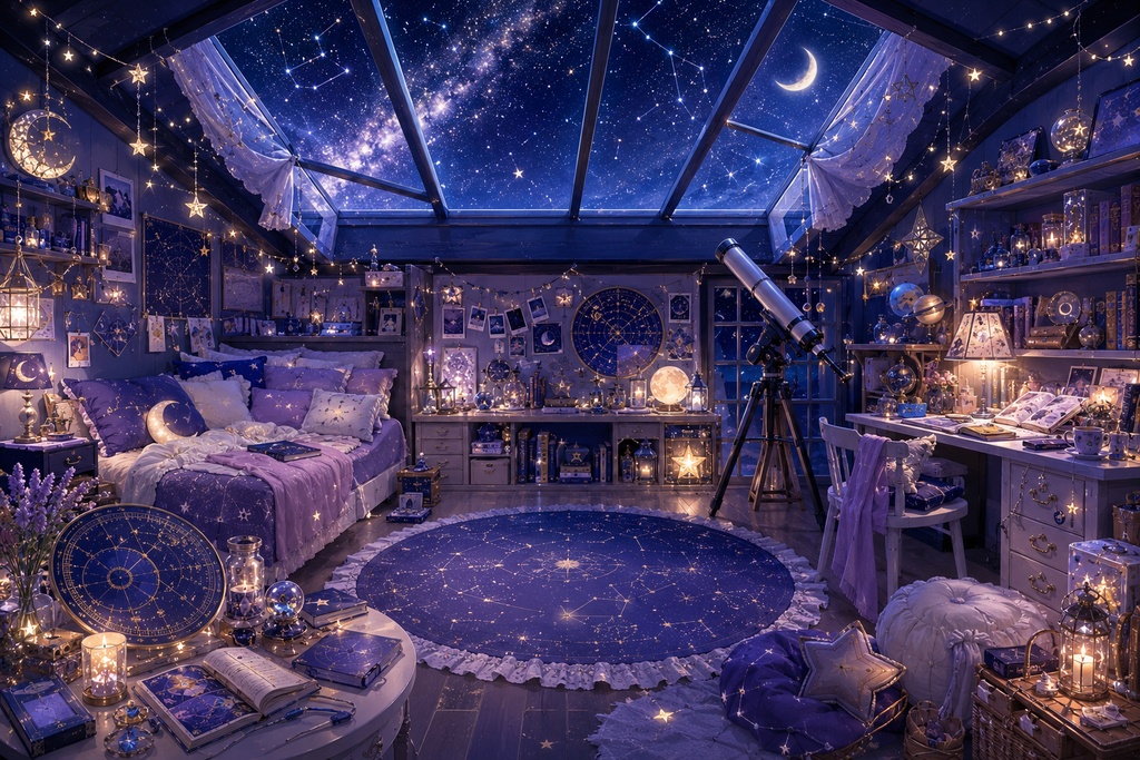 【配信背景】星降る屋根裏の天体観測室【無料】