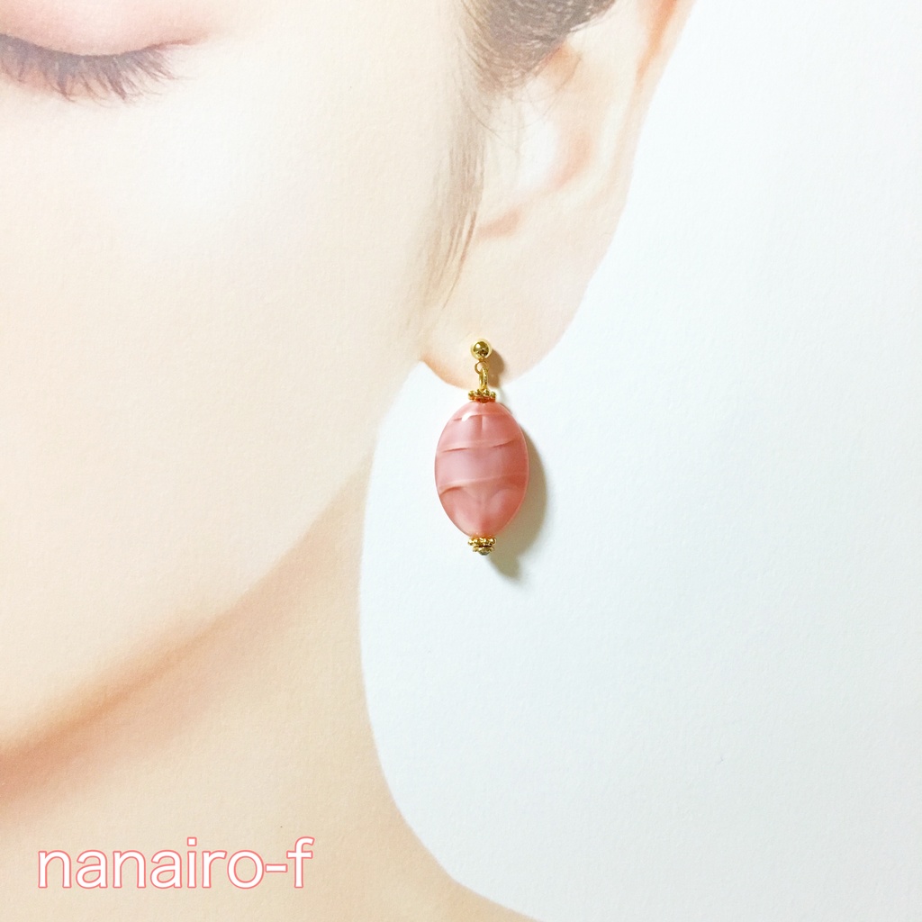 チェコピンク*ストライプピアス・イヤリング