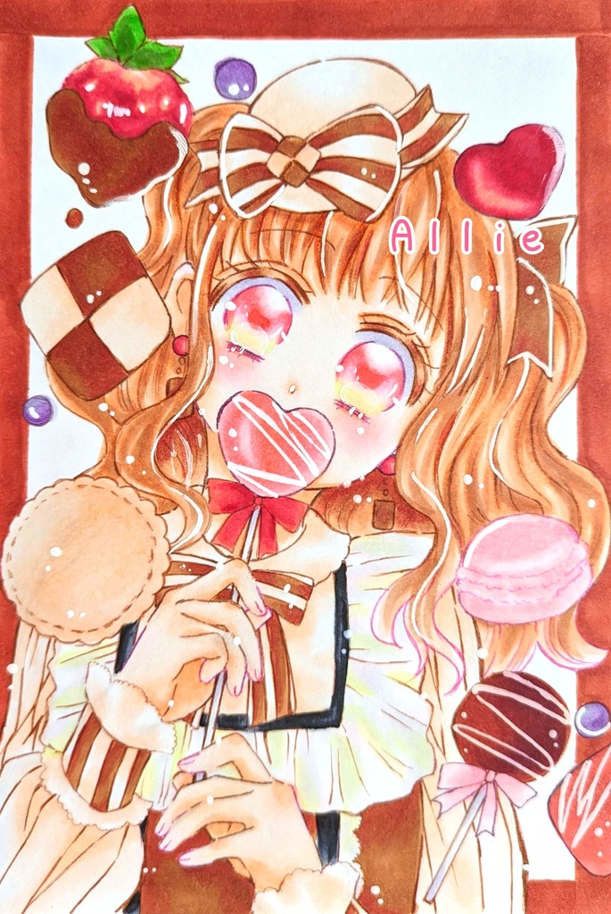 【原画】 直筆イラスト バレンタイン はがきサイズ