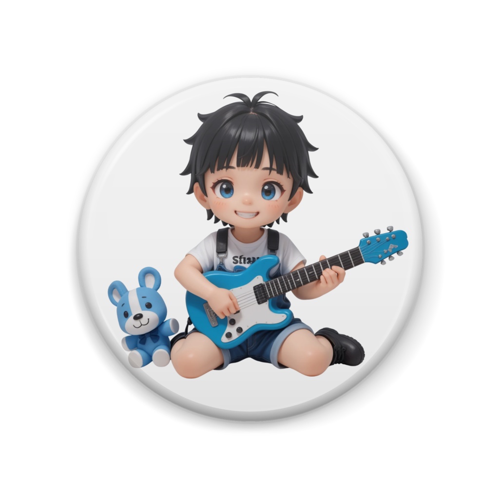 ギターを弾くちび男の子の缶バッジ