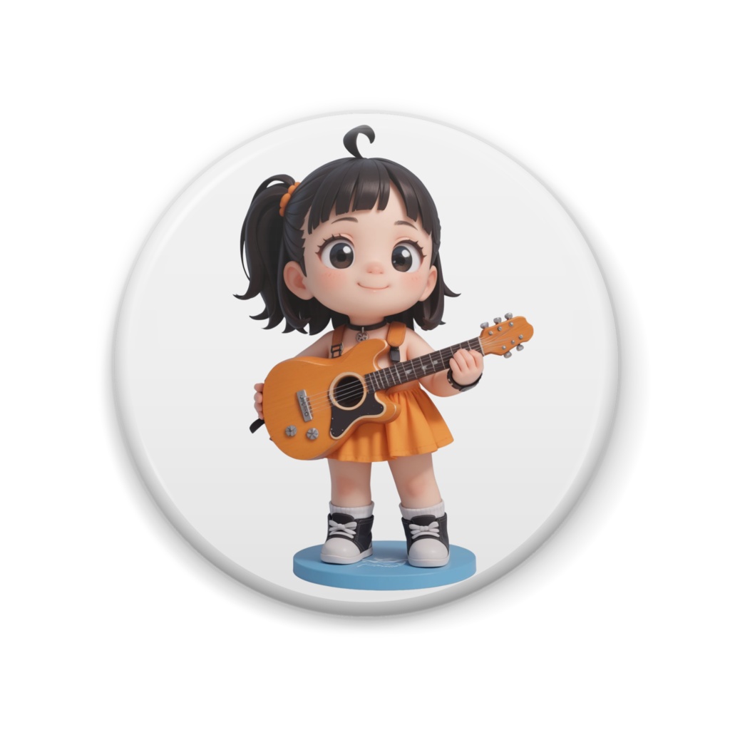 ギターを弾くちび女の子のオリジナル缶バッジ