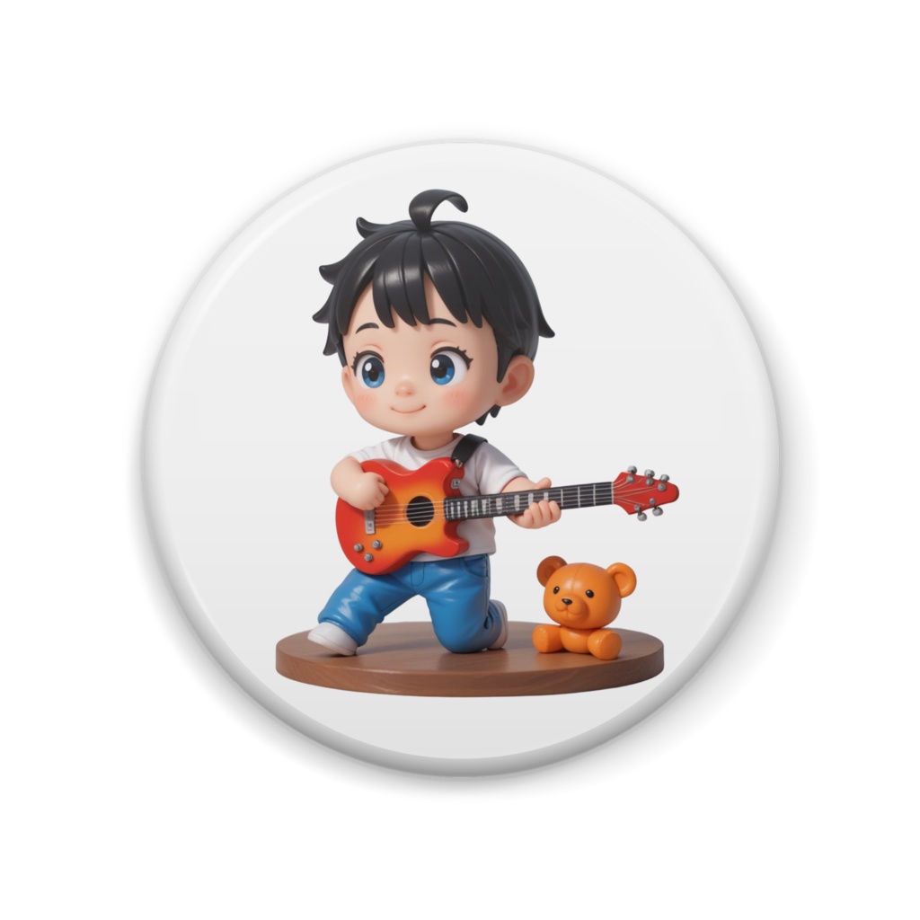 ギターを弾くちびキャラ男の子の缶バッジ