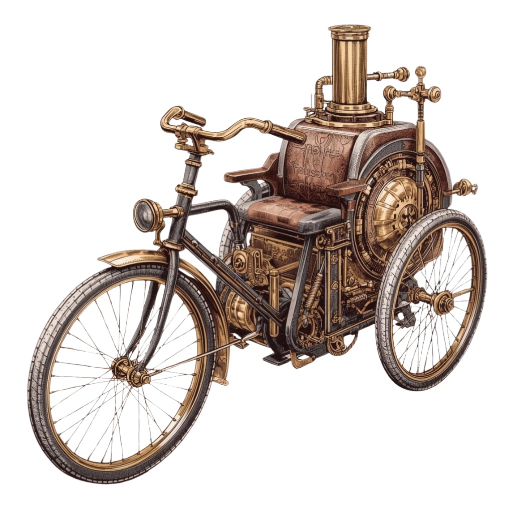 【Canva】スチームパンク風乗り物クリップアート12点セット|PNG背景透過