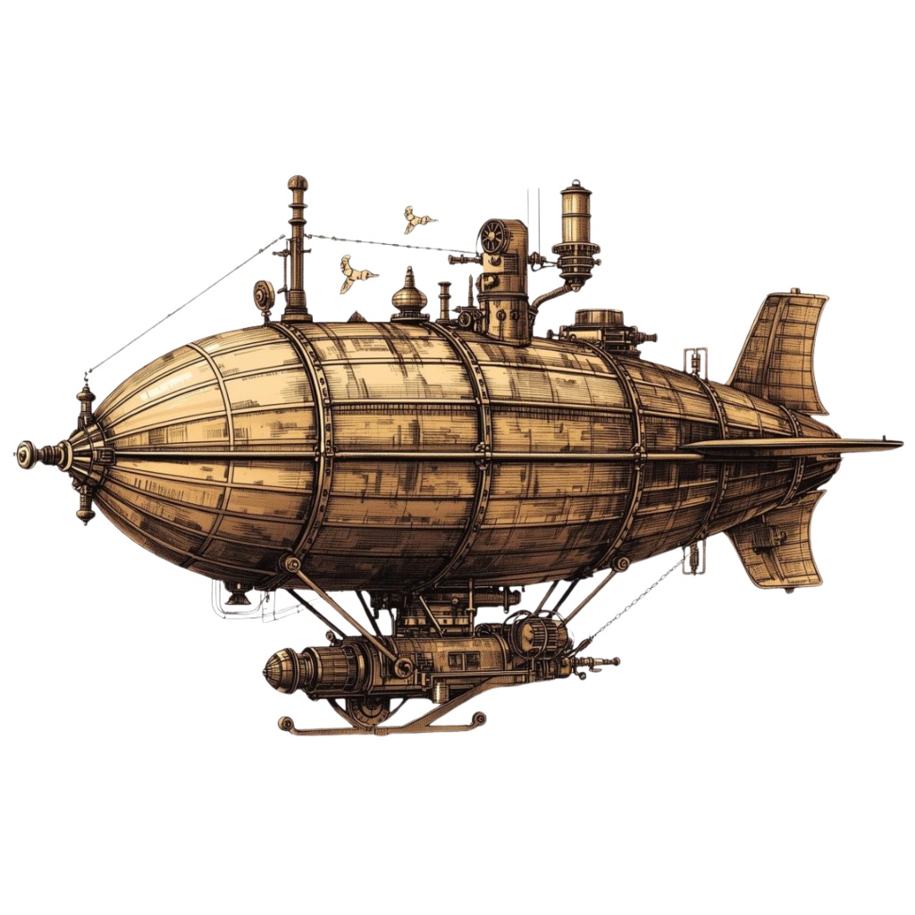 【Canva】スチームパンク風乗り物クリップアート12点セット|PNG背景透過