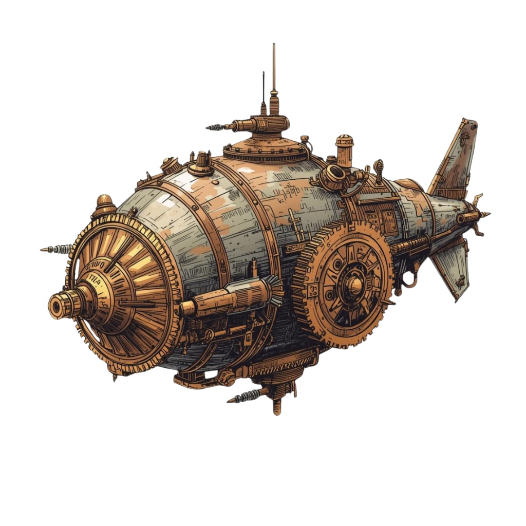 【Canva】スチームパンク風乗り物クリップアート12点セット|PNG背景透過