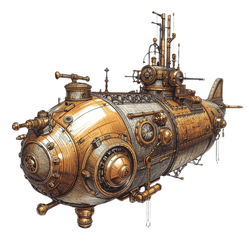 【Canva】スチームパンク風乗り物クリップアート12点セット|PNG背景透過