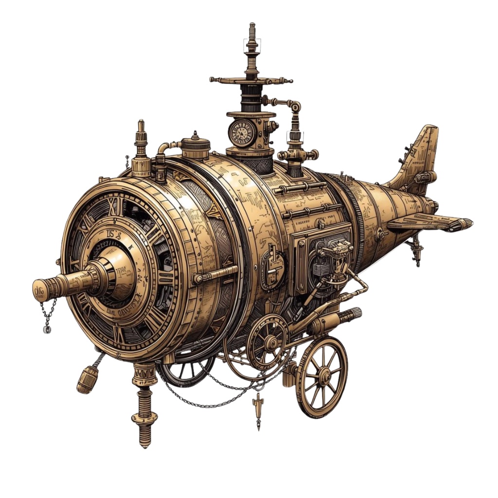 【Canva】スチームパンク風乗り物クリップアート12点セット|PNG背景透過