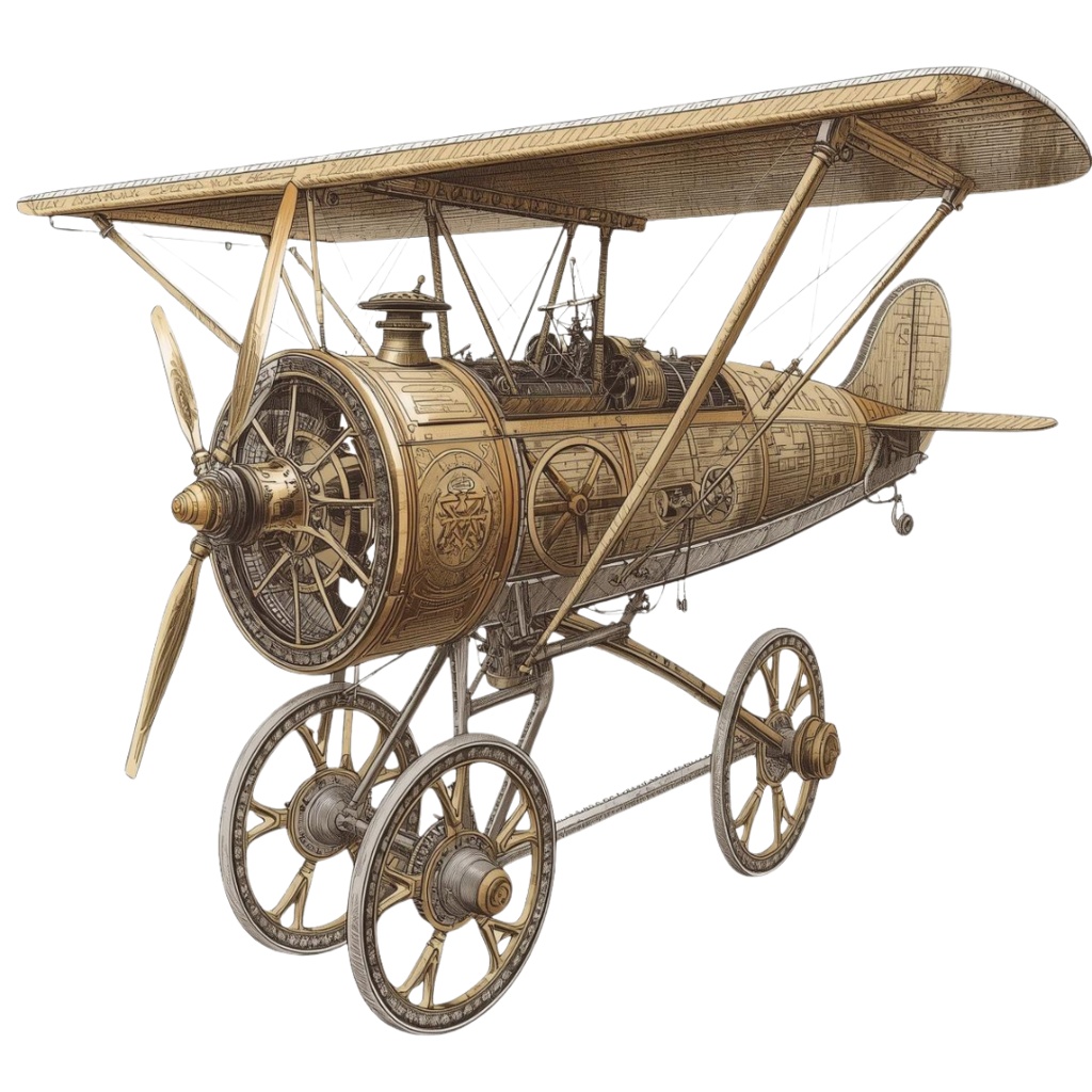【Canva】スチームパンク風乗り物クリップアート12点セット|PNG背景透過