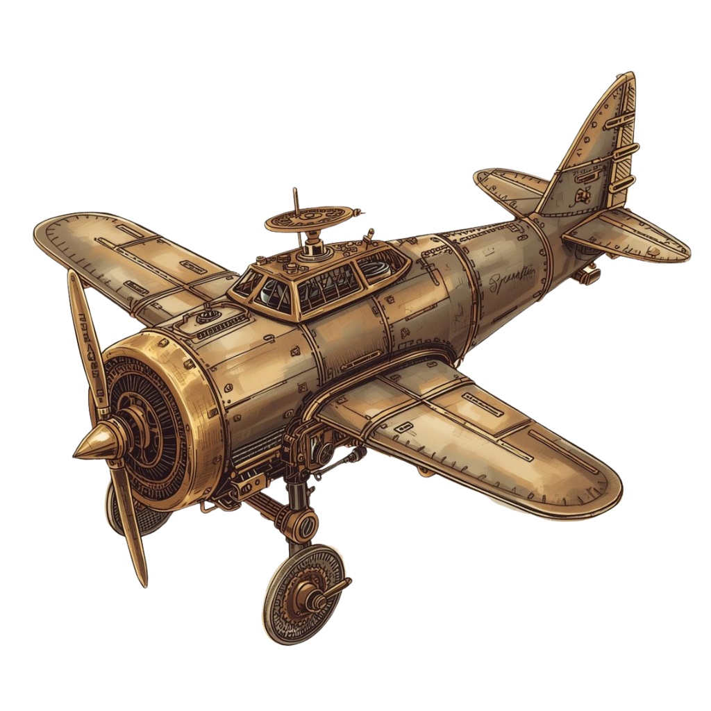 【Canva】スチームパンク風乗り物クリップアート12点セット|PNG背景透過