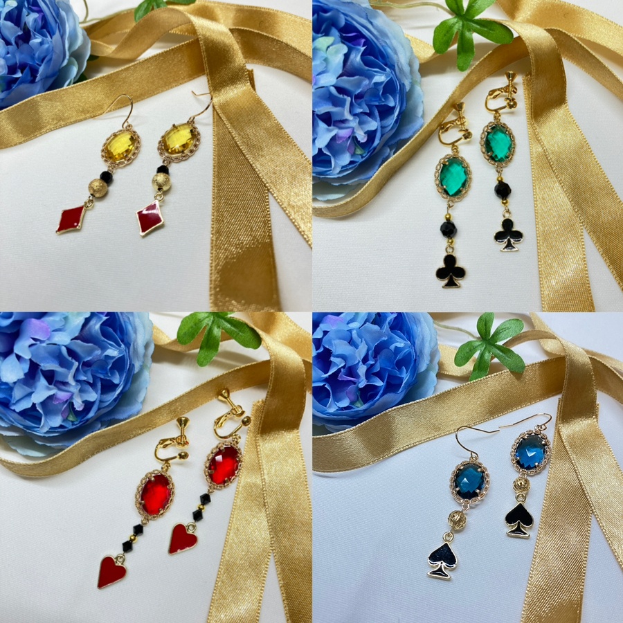 【ツイステ】ハーツラビュル　トランプマークピアス【イヤリング変更可】