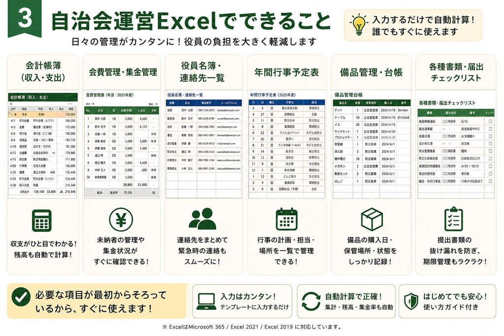 はじめての自治会役員 安心引継ぎBOX|Word50文書+自治会運営Excel+引継ぎガイド