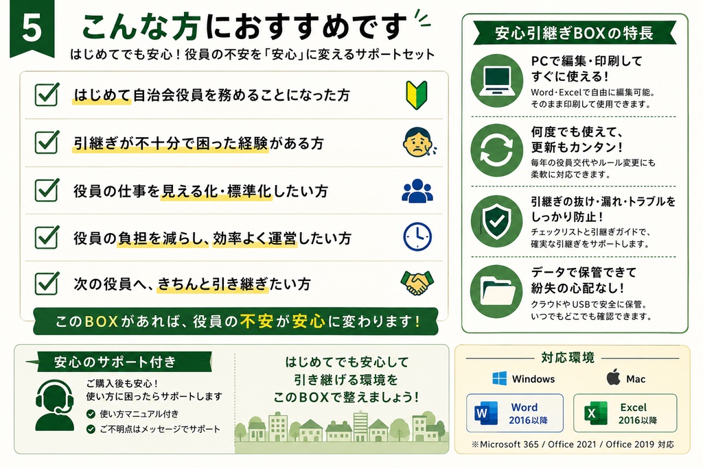 はじめての自治会役員 安心引継ぎBOX|Word50文書+自治会運営Excel+引継ぎガイド