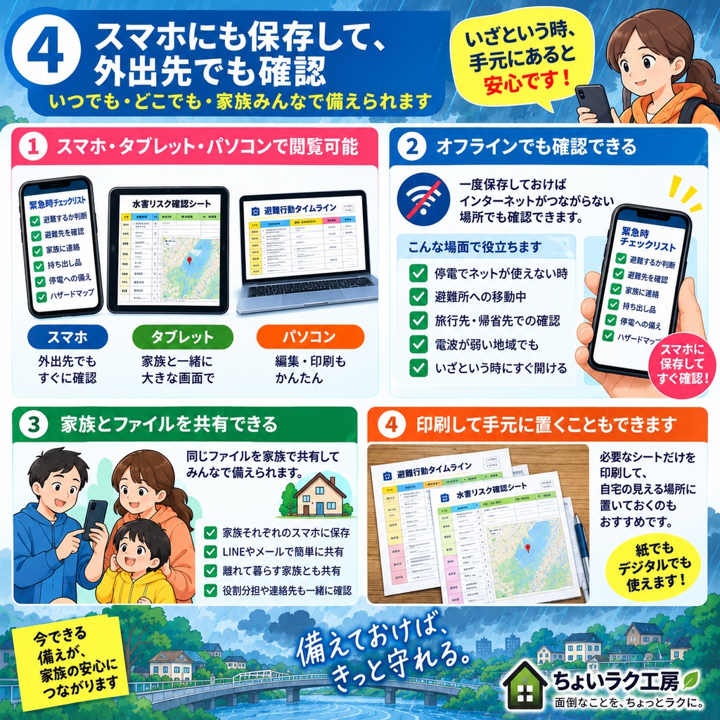 「わが家の大雨・水害対策BOX|避難・浸水・停電断水をまとめて管理」