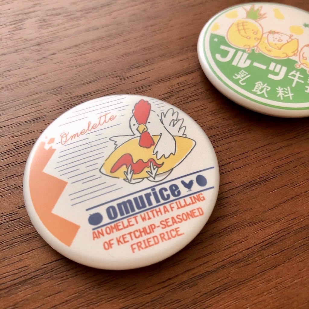 牛乳のフタ風缶バッジ