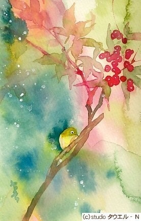 ナンテンとスズメ♪