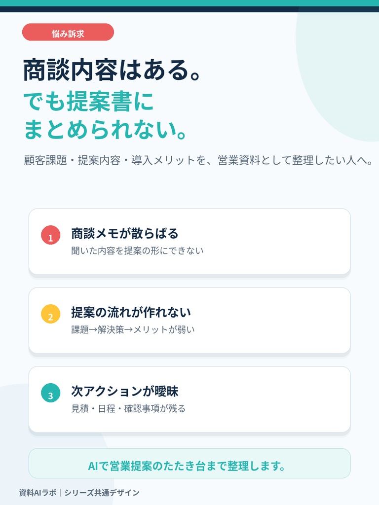 商談メモを貼るだけ AI営業提案PPTテンプレート|提案書・営業資料・次アクション整理