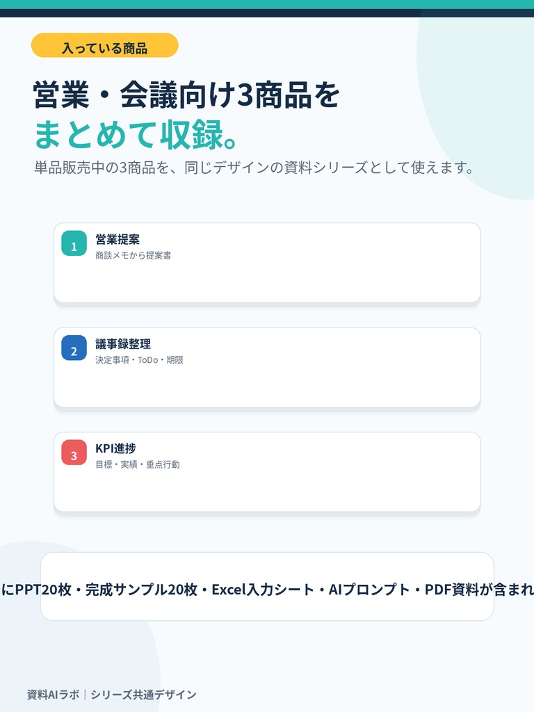 資料AIラボ 営業・会議3点セット|営業提案・議事録整理・KPI進捗