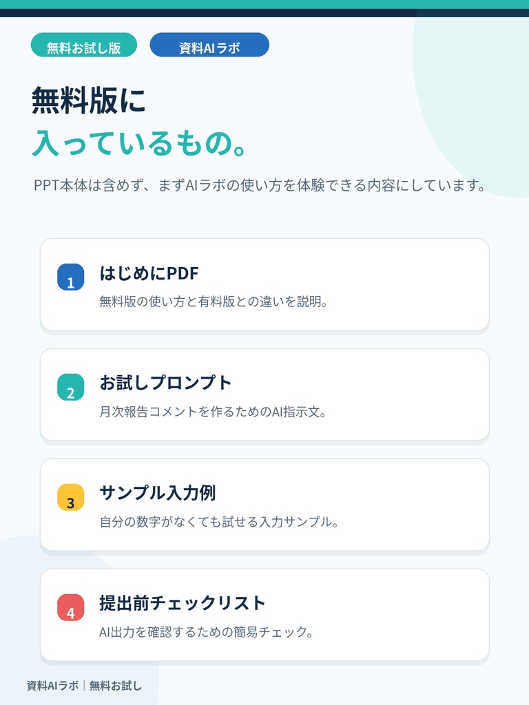 無料お試し|AI月次報告プロンプト&提出前チェックリスト