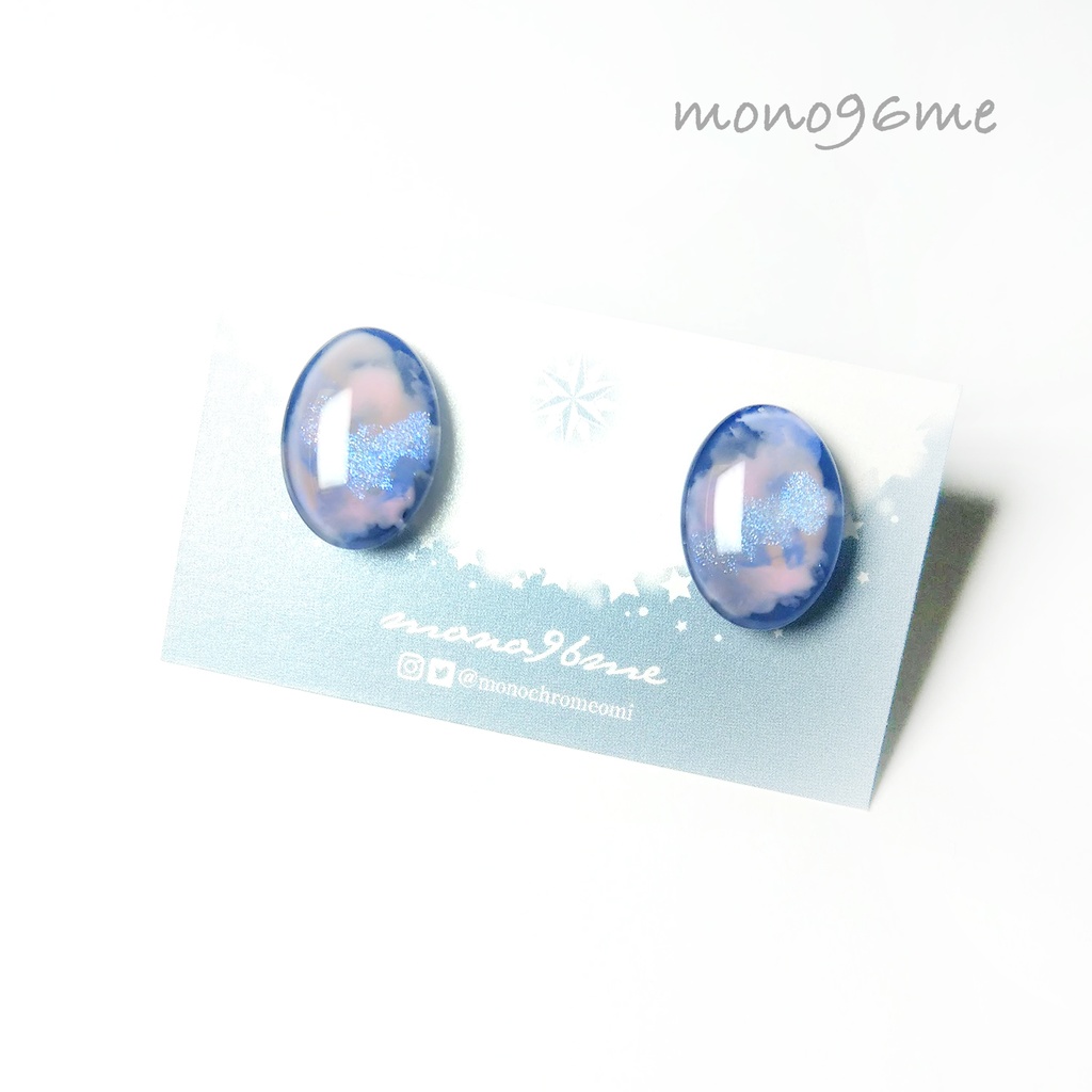 カラフル楕円イヤリング【ピンク×紺】