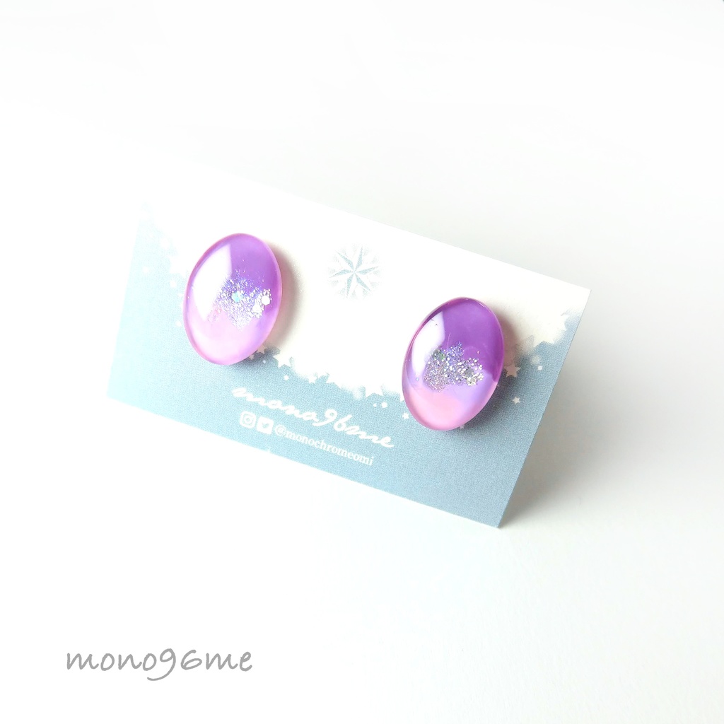 カラフル楕円イヤリング【ピンク×紫】