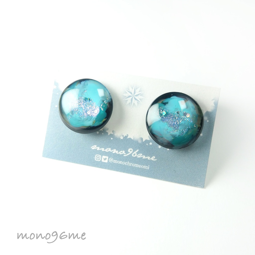 カラフル円形イヤリング【緑×黒】