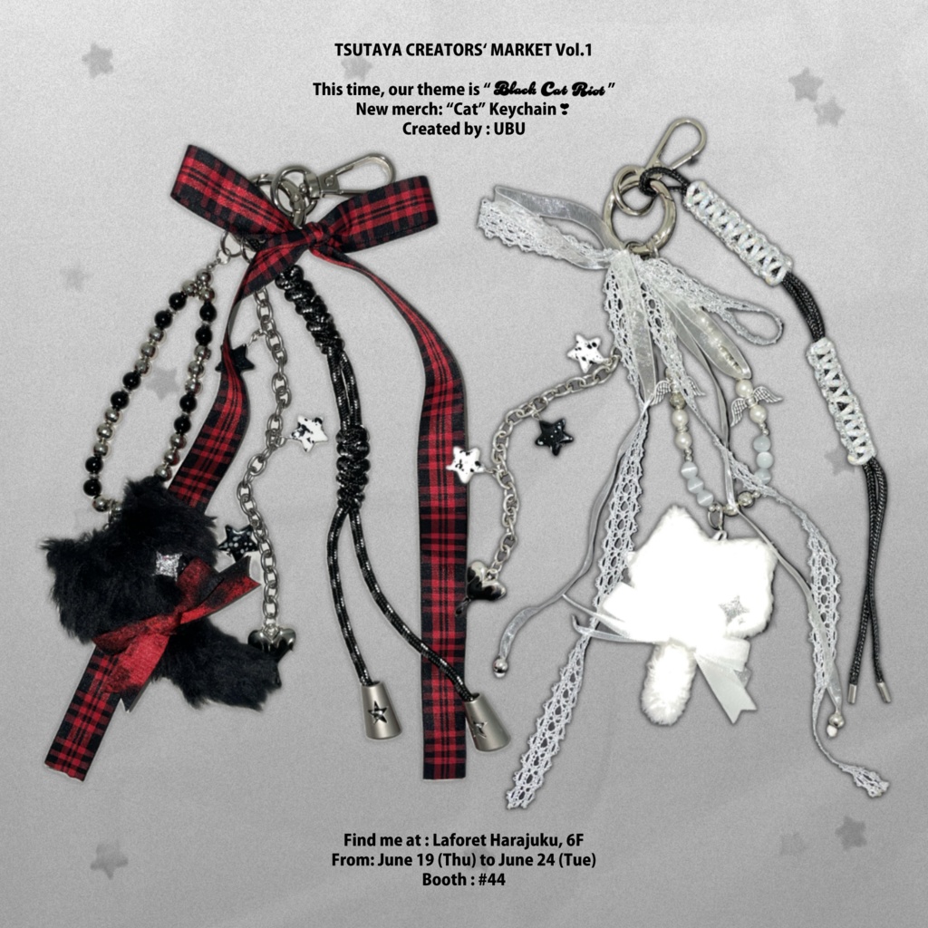 Cat Keychain｜Black・White