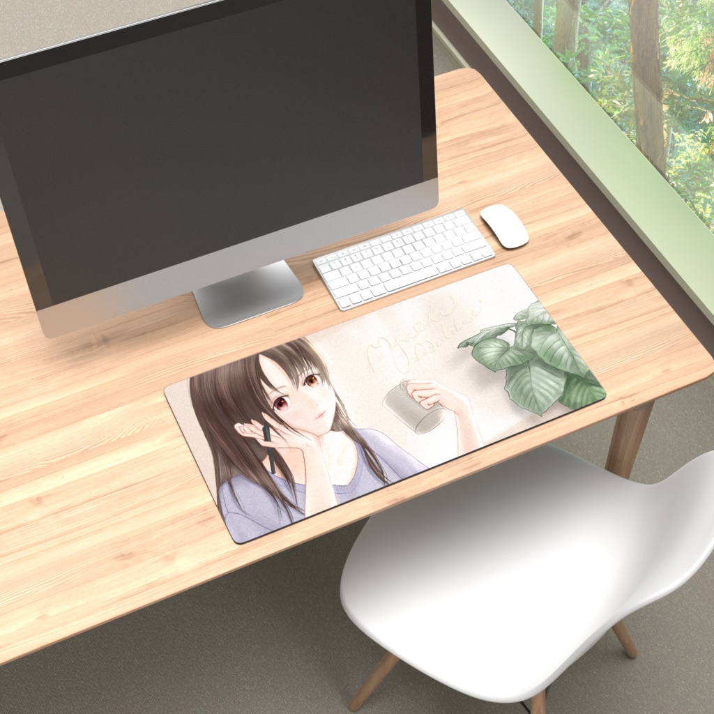 まどかさんと一緒に作業しよっ「進捗どう？」デスクマット(600x300mm)