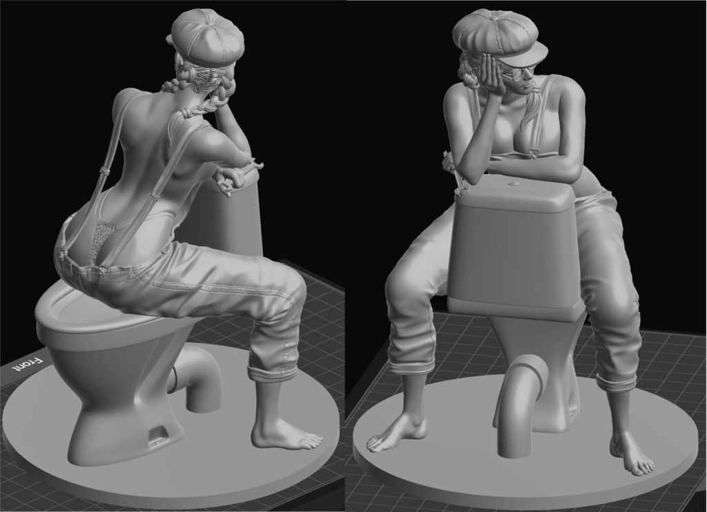 オリジナルガレージキット 水栓工事の女の子 (Girl working on a broken toilet) 1/6もしくは1/12スケール