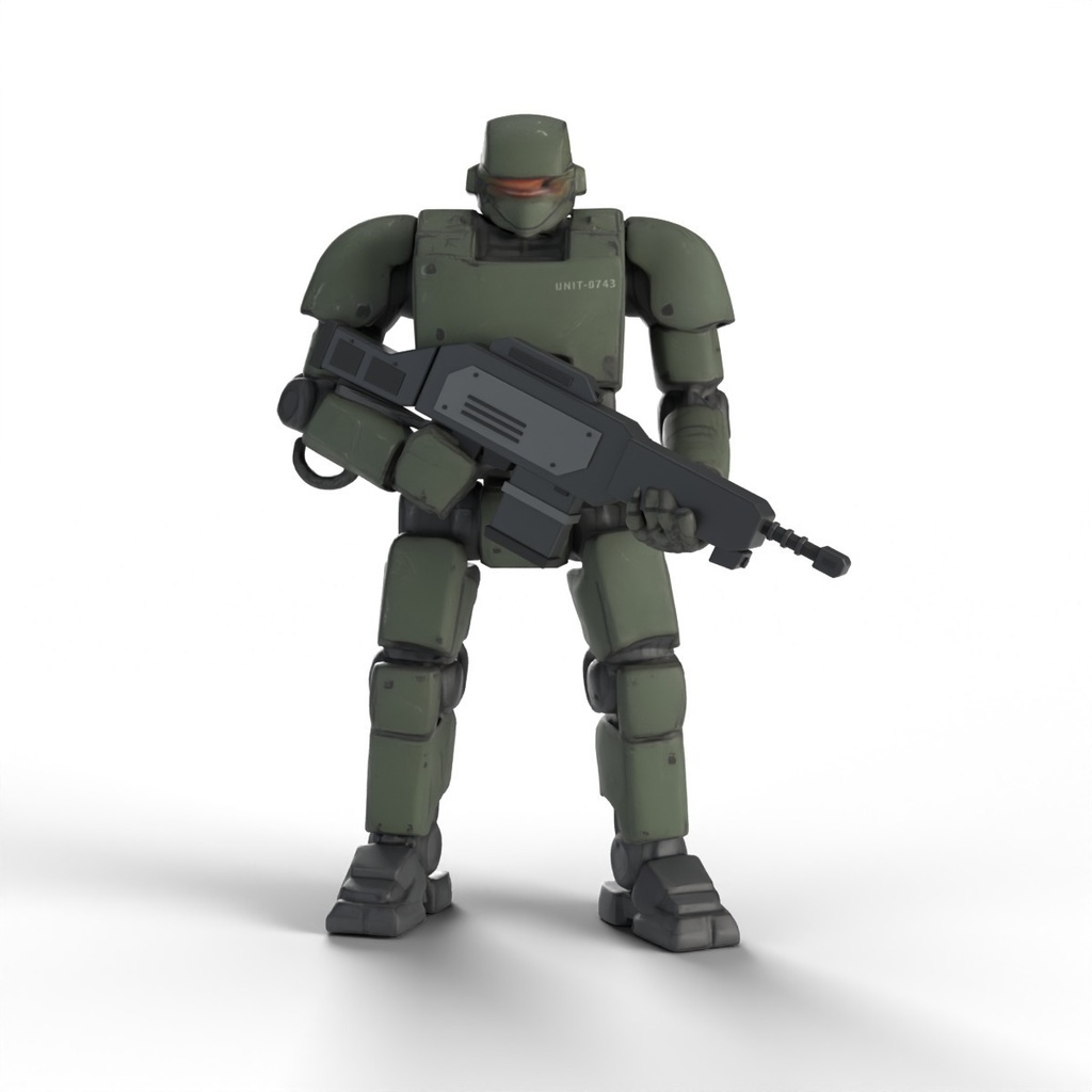 ライフルのメカ兵(緑)【3Dモデル・Unity(GLB)】(AI で作成)