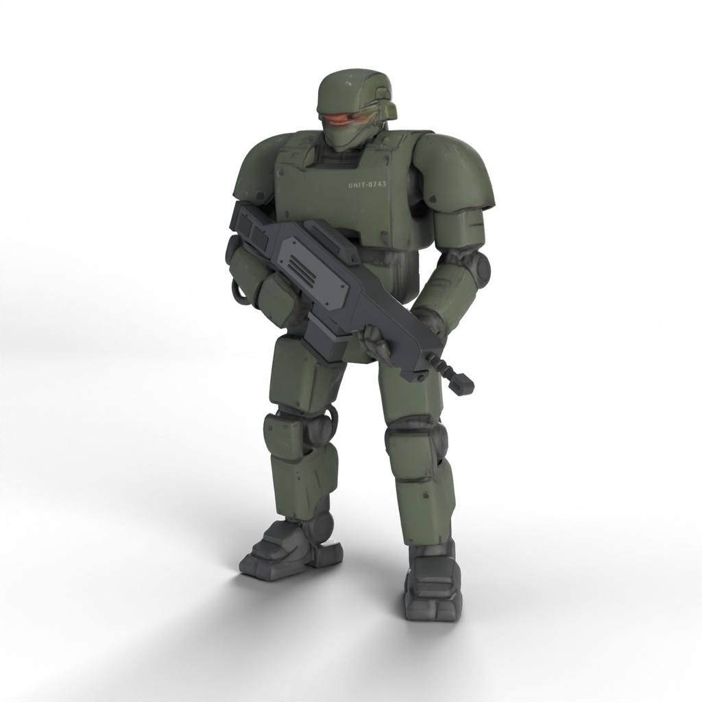 ライフルのメカ兵(緑)【3Dモデル・Unity(GLB)】(AI で作成)
