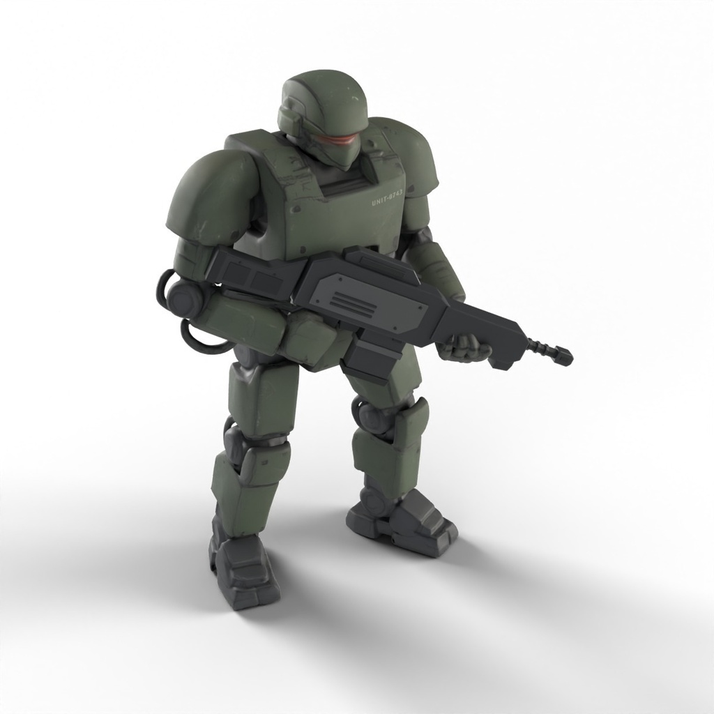 ライフルのメカ兵(緑)【3Dモデル・Unity(GLB)】(AI で作成)