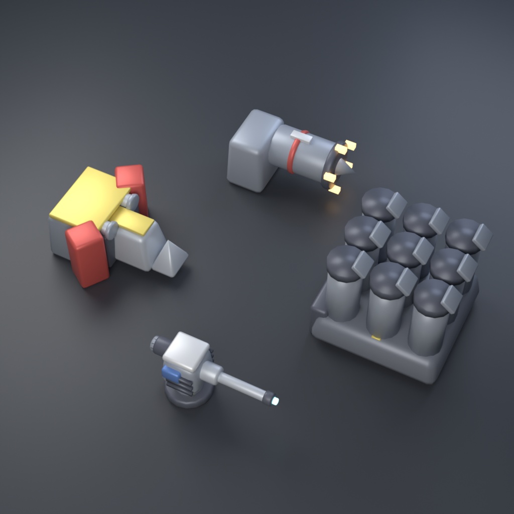 Mecha Kit Weapons — メカの武器 100 種 Blender アドオン【Blender 4.5 LTS で確認】(AI で作成)