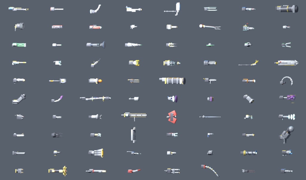 Mecha Kit Weapons — メカの武器 100 種 Blender アドオン【Blender 4.5 LTS で確認】(AI で作成)
