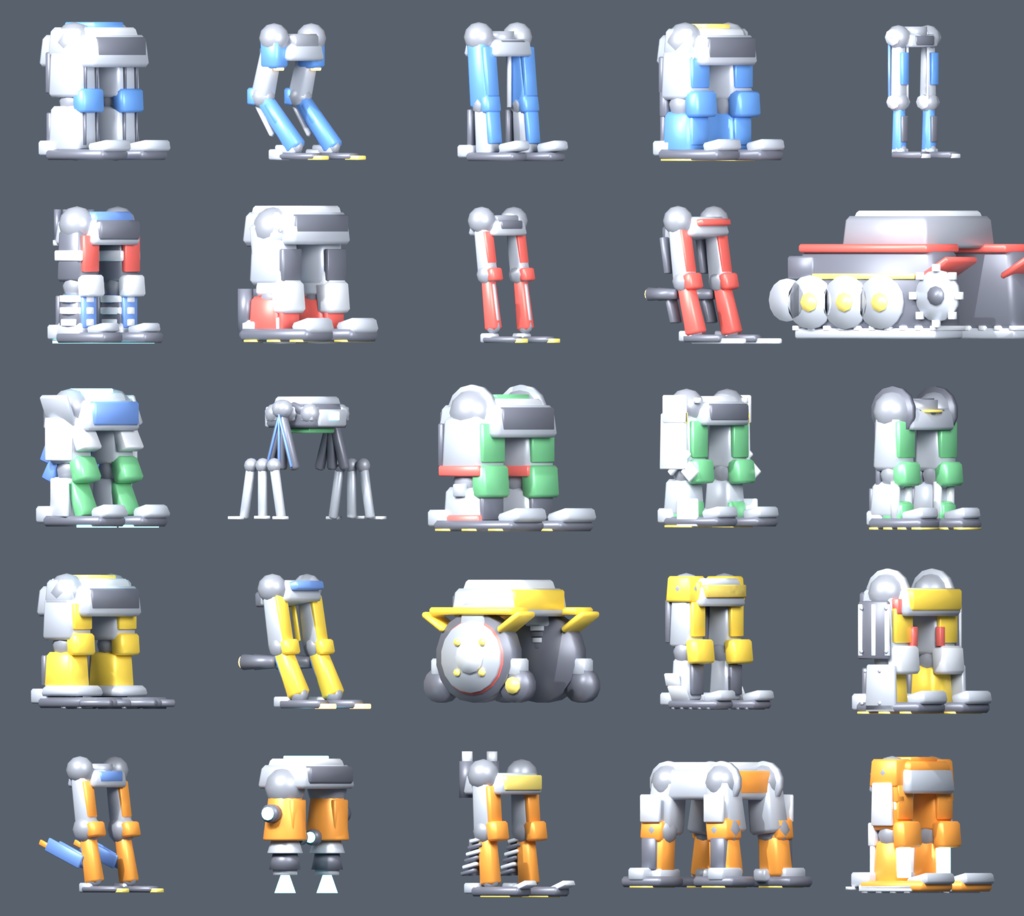 Mecha Kit Frames — メカの体 100 種(頭・胴・脚・背中)Blender アドオン【Blender 4.5 LTS で確認】(AI で作成)
