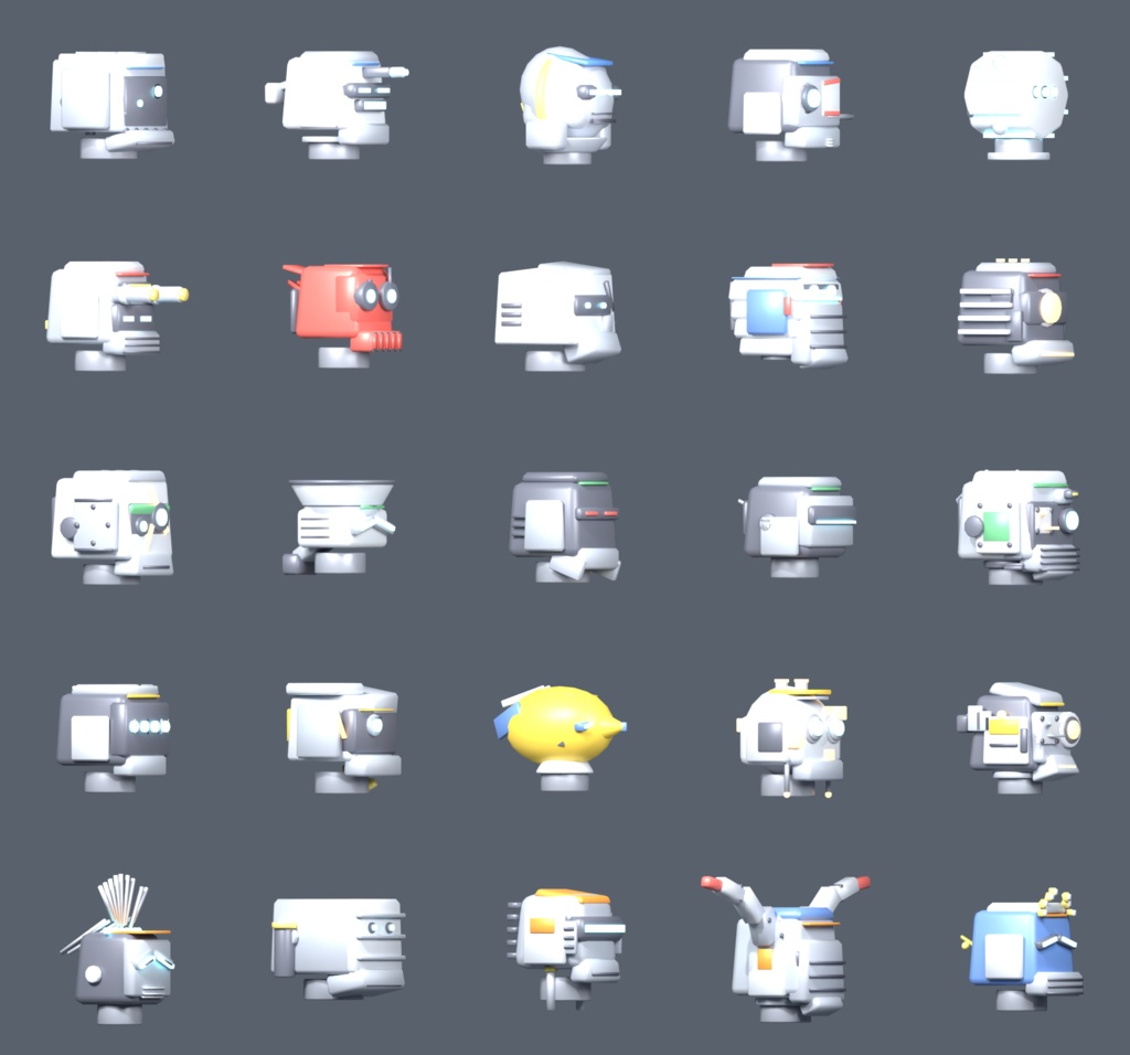 Mecha Kit Frames — メカの体 100 種(頭・胴・脚・背中)Blender アドオン【Blender 4.5 LTS で確認】(AI で作成)