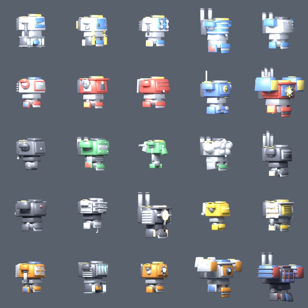Mecha Kit Frames — メカの体 100 種(頭・胴・脚・背中)Blender アドオン【Blender 4.5 LTS で確認】(AI で作成)