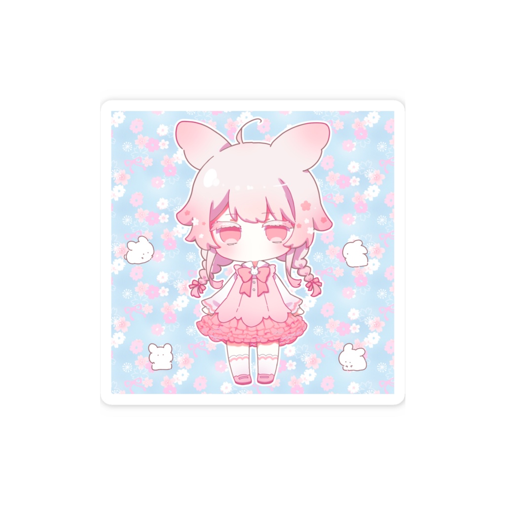 こよみ(三つ編み&うさ耳ver.)もめん兎といっしょ スマホステッカー