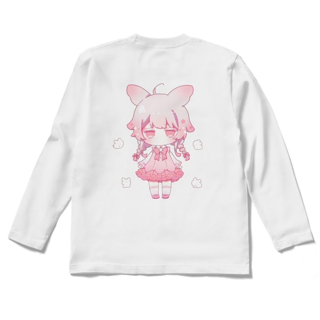 こよみ(三つ編み&うさ耳ver.)もめん兎といっしょ ロングスリーブTシャツ-ホワイト