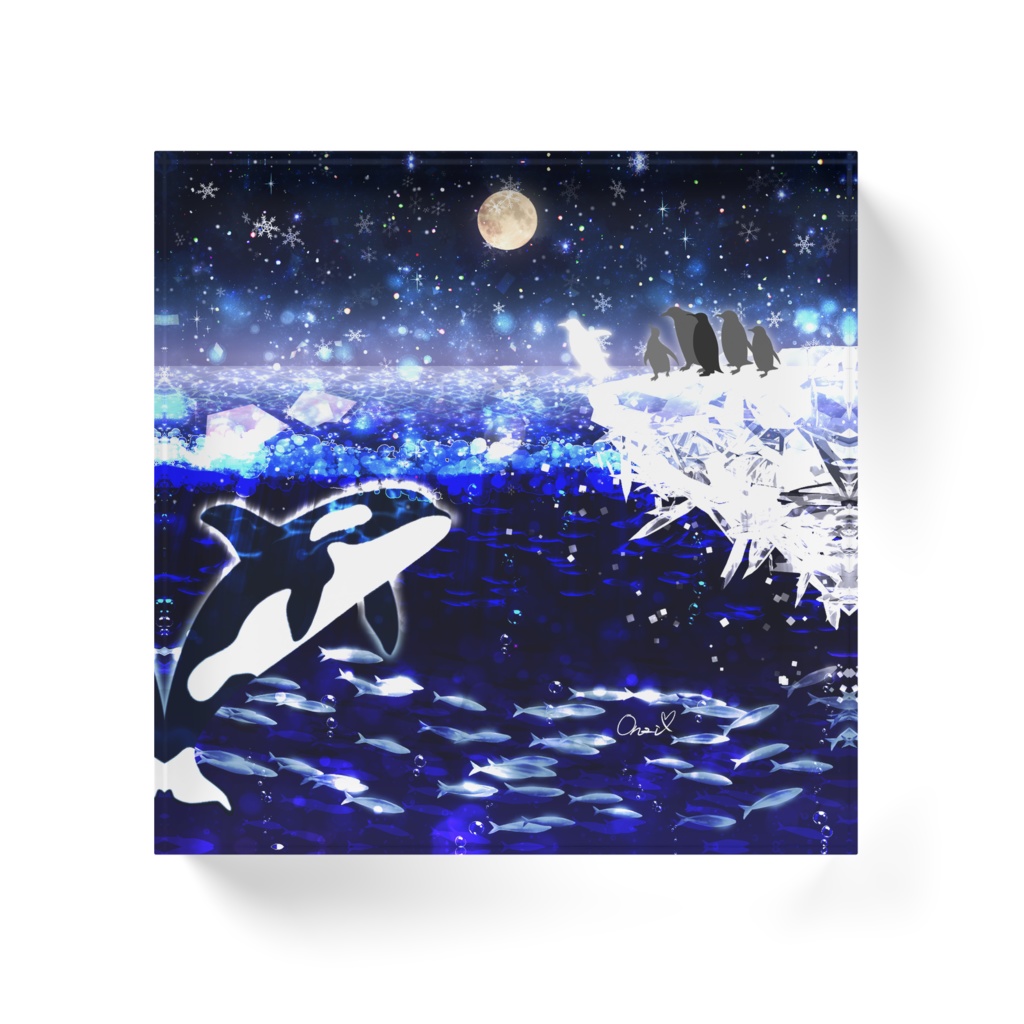 ファーストペンギンとシャチ - アクリルブロック