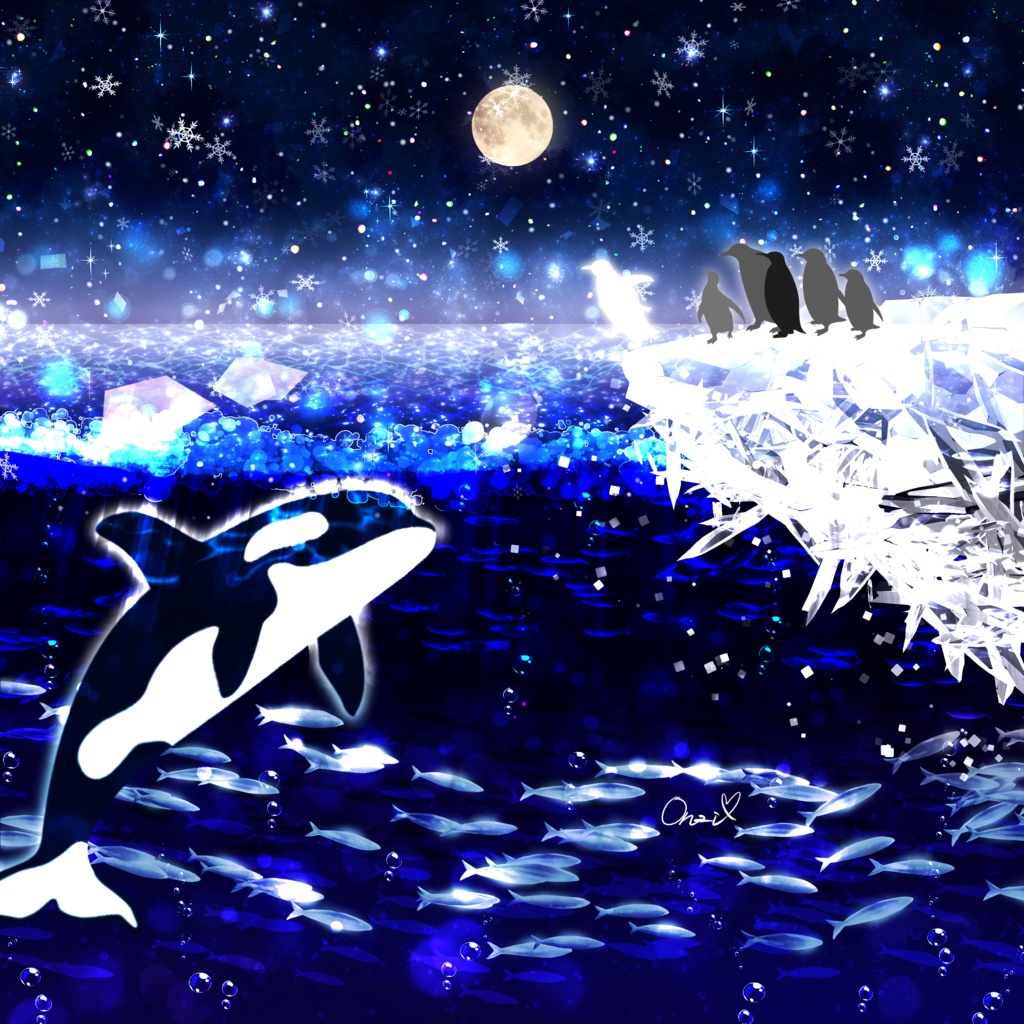 ファーストペンギンとシャチ - アクリルブロック