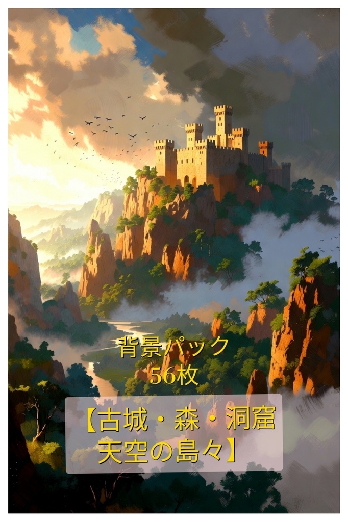 中世ファンタジー背景パック56枚【古城・森・洞窟・天空の島々】