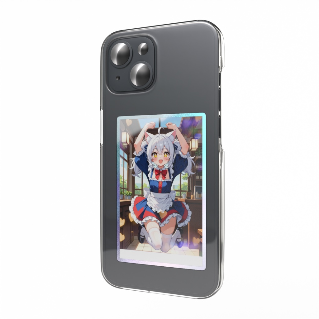 きゃんきゃん白髪メイドちゃん ハートキラキラ スマホステッカー